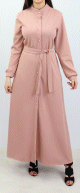 Robe chemise entierement boutonnee avec ceinture - Couleur rose poudree - Marque Amelis pour femme