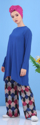 Ensemble 2 pieces tunique + pantalon couleur bleue - Tenue ample et mastour pour femme musulmane
