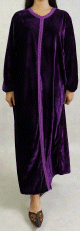 Robe arabe longue en velours avec broderie pour femme - Couleur Violet