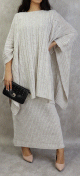 Ensemble robe et poncho grosse maille pour femme - Couleur Blanc casse
