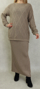 Ensemble en maille deux pieces tunique et jupe pour femme (Saison Automne-Hiver) - Couleur Taupe