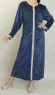Robe arabe longue en velours a motif avec broderie blanche pour femme (Saison Automne - Hiver) - Couleur Bleu