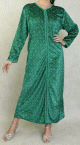 Robe arabe longue en velours a motif avec broderie blanche pour femme - Couleur Vert