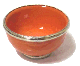Petit Bol en poterie marocain de couleur orange emaille et cercle de metal argente