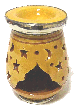 Photophore decoratif marocain oval en poterie de couleur jaune emaille cercle et orne de ciselures