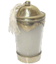 Photophore / Bougie parfumee en verre avec couvercle en metal argente cisele et martele termine d'un pompon en Sabra - Modele blanc
