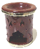 Petit photophore decoratif marocain en poterie de couleur bordeaux emaille cercle et orne de ciselures