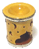 Petit photophore decoratif marocain en poterie de couleur jaune emaille cercle et orne de ciselures